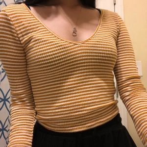 White & Mustard yellow long sleeve top